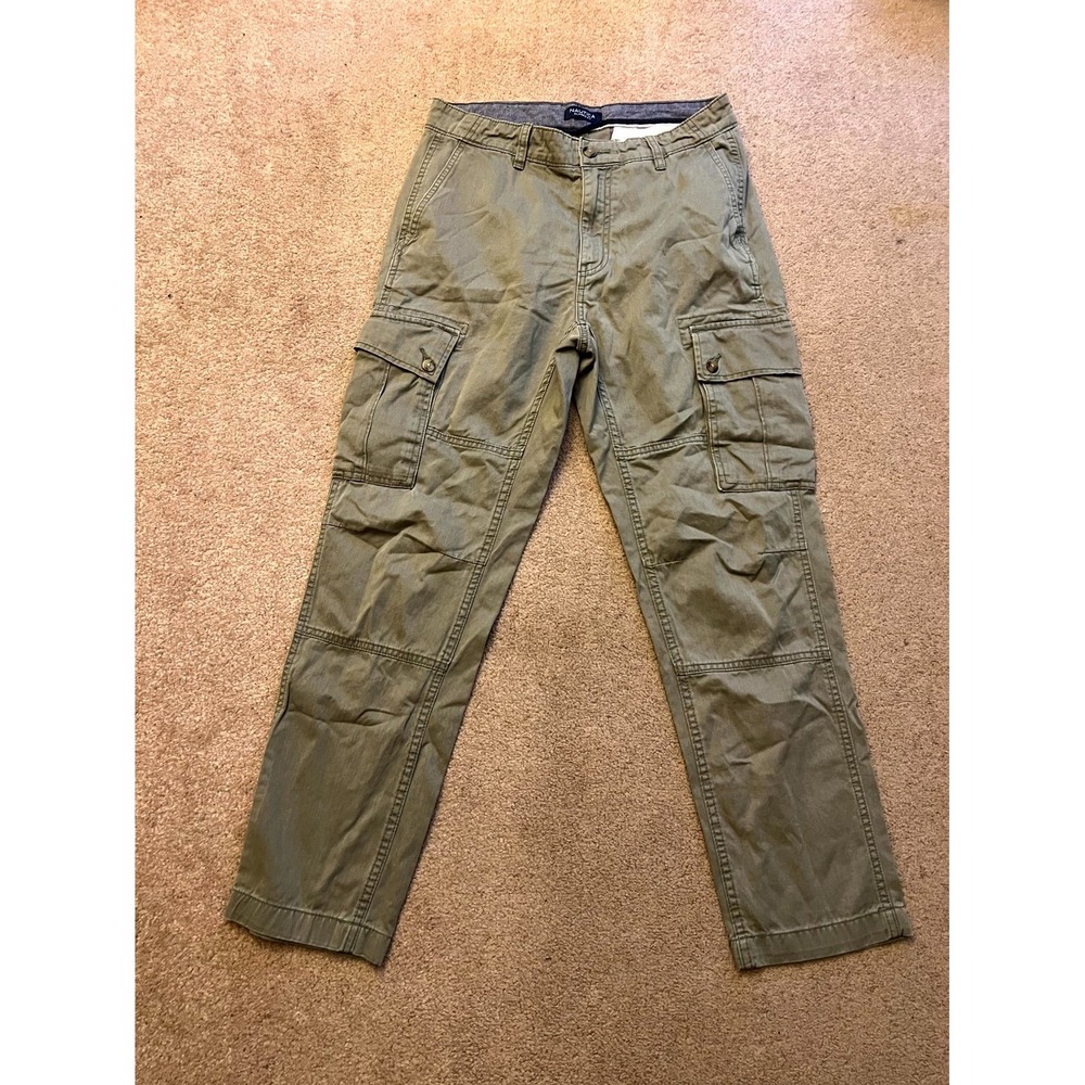 Nautica Cargo Pants Men's 30x30 Olive Green Classic Fit Utility Pockets Outdoor